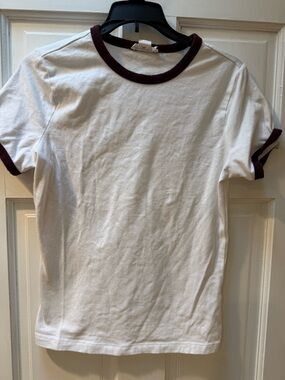 Good American White Tee with Burgundy/ brown trim